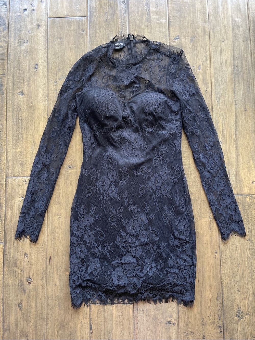 Bebe Long Sleeve Lace Mini Dress